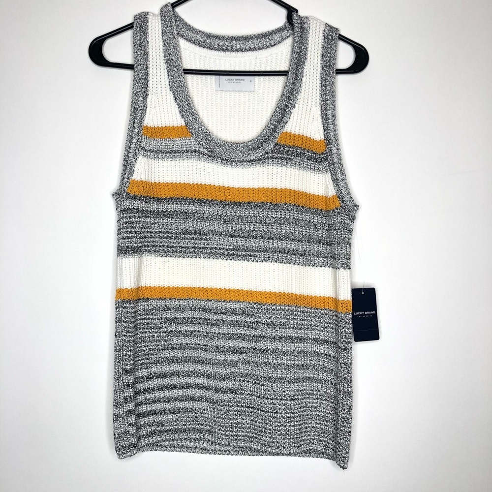 Lucky Brand Gray and Yellow Striped Tank Top